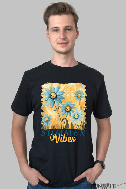 Tricou de Vara Colorat si Jucaus barbat negru fata