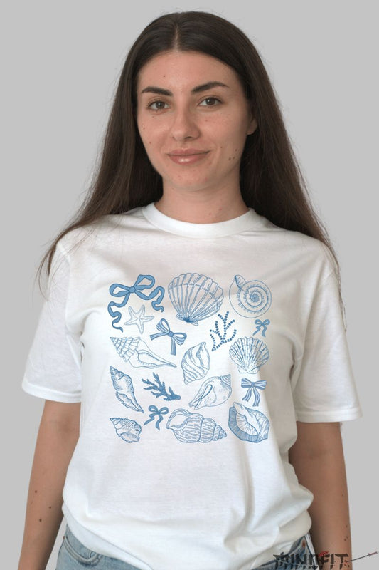 Tricou de Vara cu Imprimeu Albastru dama alb fata