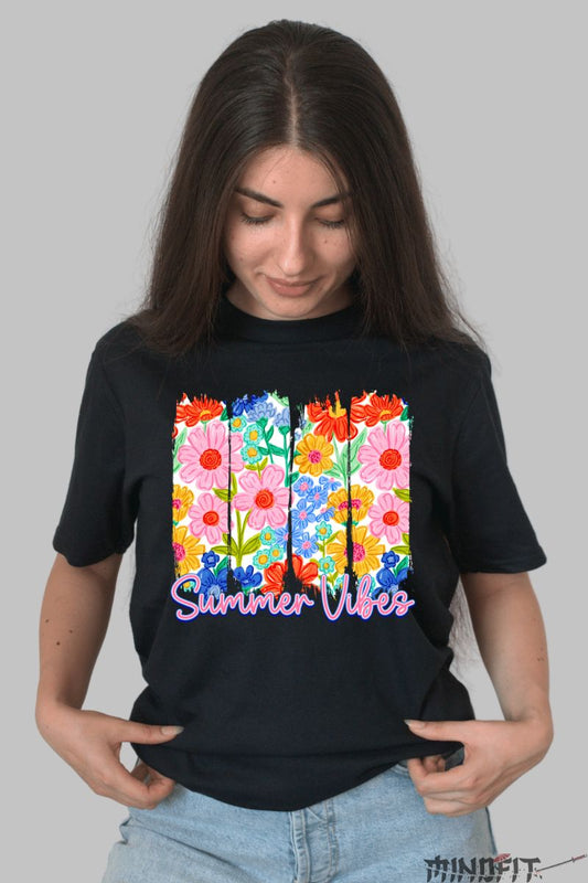 Tricou de Vara cu Imprimeu Floral dama negru fata