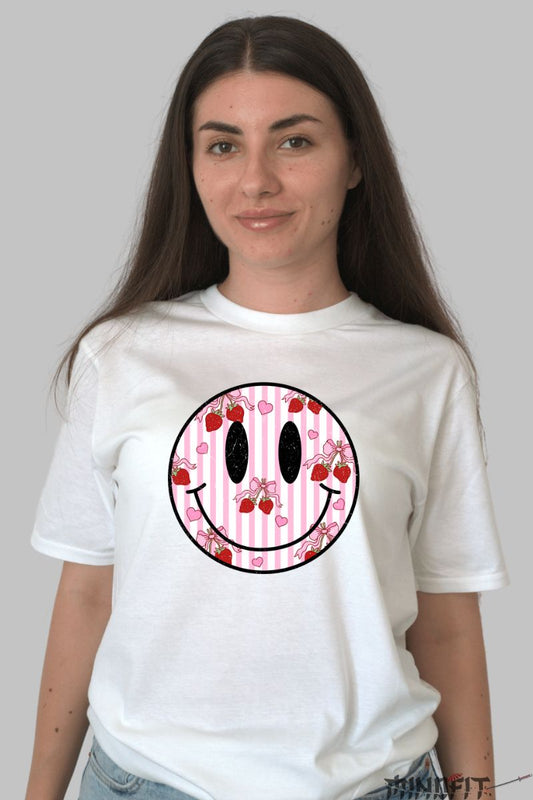 Tricou de Vara cu Smiley Face dama alb fata