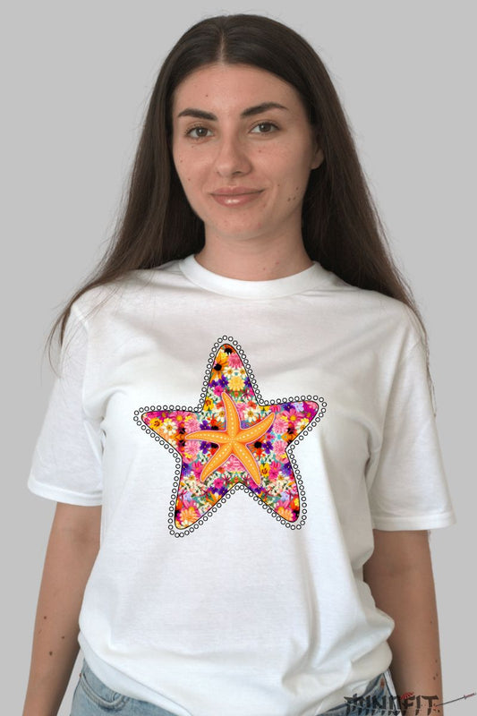 Tricou de Vara cu Stea de Mare dama alb fata