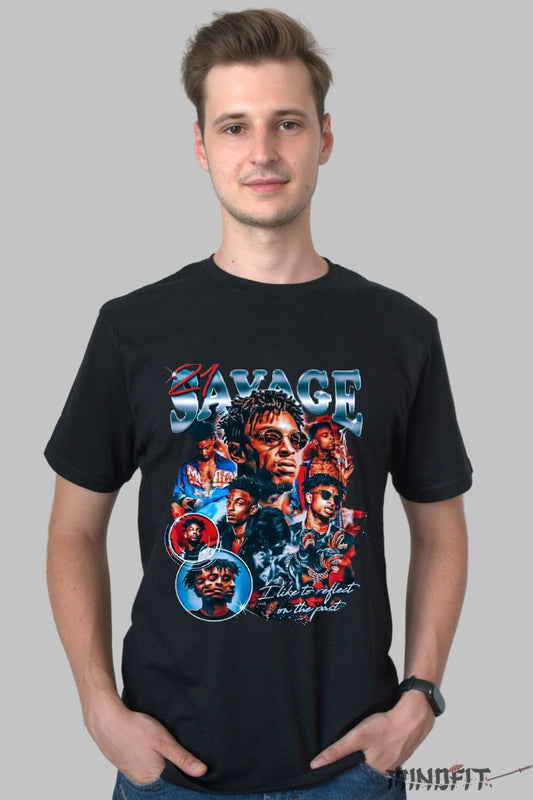 Tricou personalizat 21savage barbat negru fata
