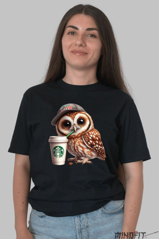 Tricou Bufnita Pitica | Coffeelover dama negru fata