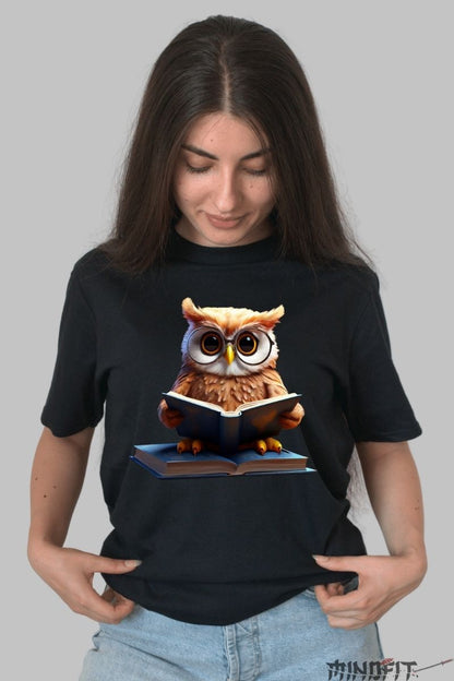 Tricou personalizat Bufnita ochelari dama negru fata