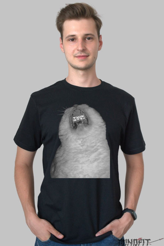 Tricou Cu Pisica Miaumiau barbat negru fata