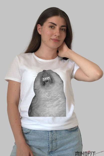 Tricou Cu Pisica Miaumiau dama alb fata