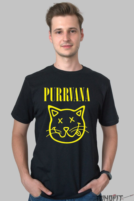 Tricou Pisica Purrvana barbat negru fata