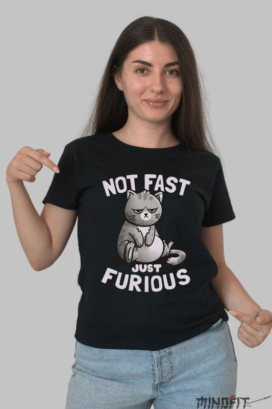 Tricou personalizat Pisica amuzanta dama negru fata