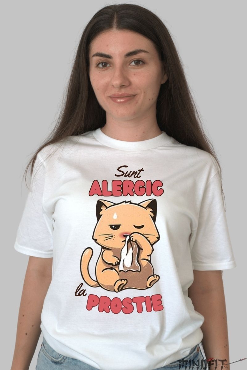 Tricou personalizat Pisica cu Alergie la prostie dama alb fata