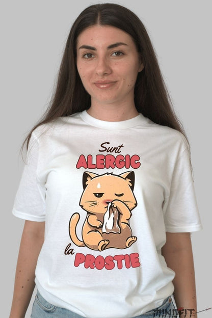 Tricou personalizat Pisica cu Alergie la prostie dama alb fata