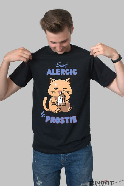 Tricou personalizat Pisica cu Alergie la prostie barbat negru fata