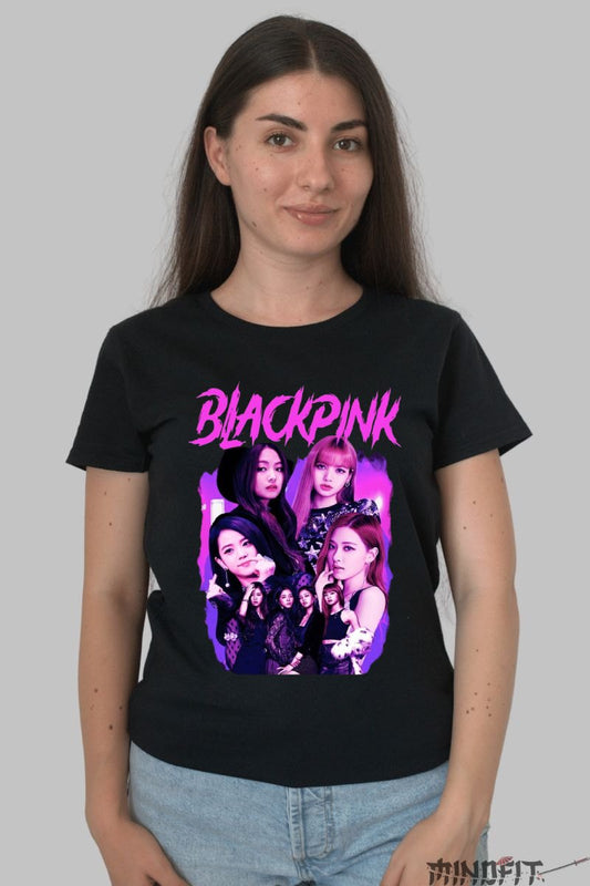 Tricou personalizat blackpink dama negru fata