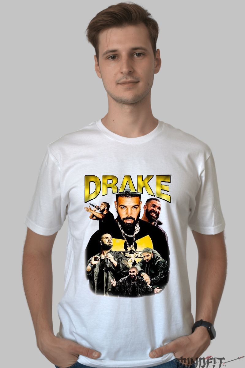 Tricou personalizat drake barbat alb fata