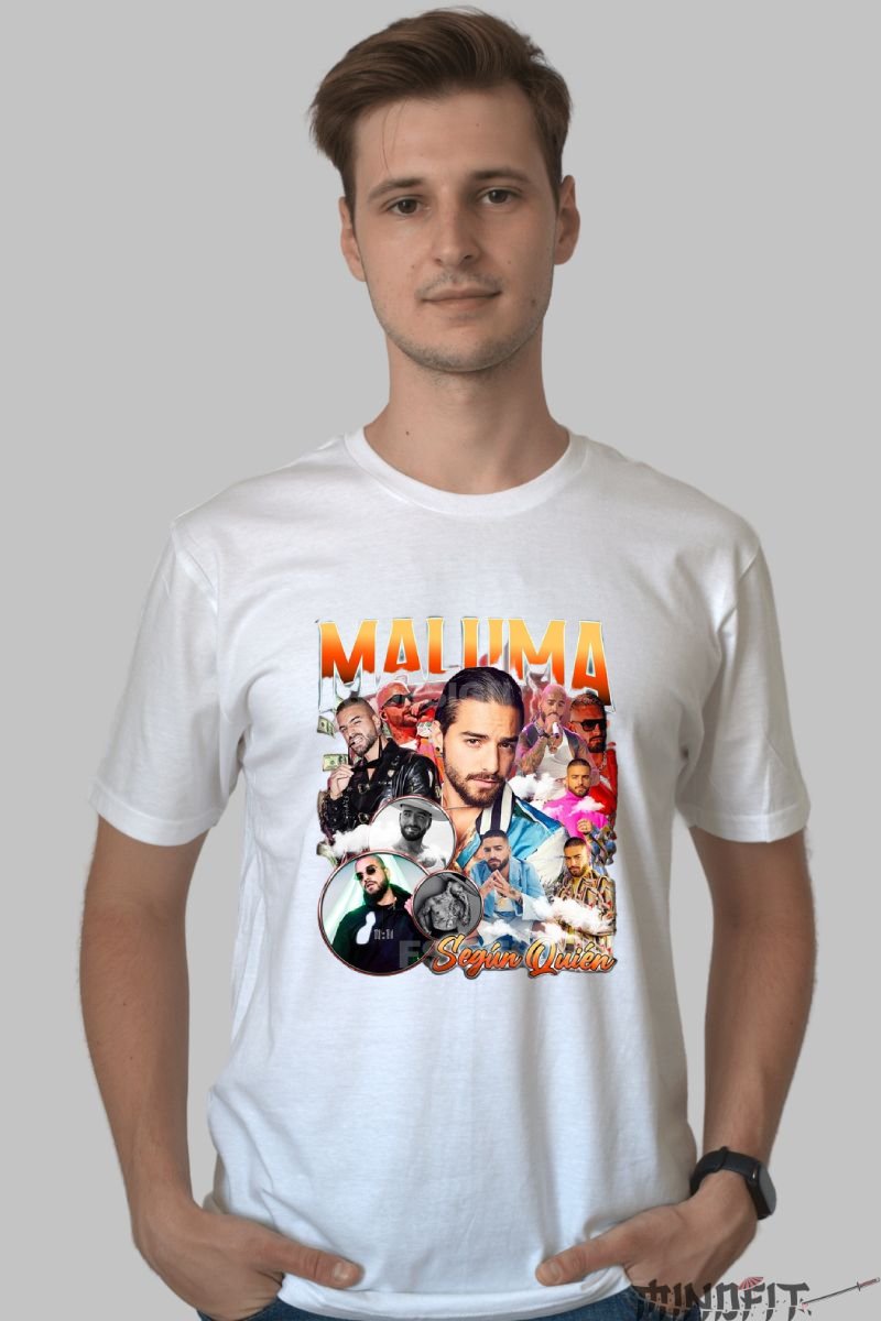 Tricou maluma barbat alb fata