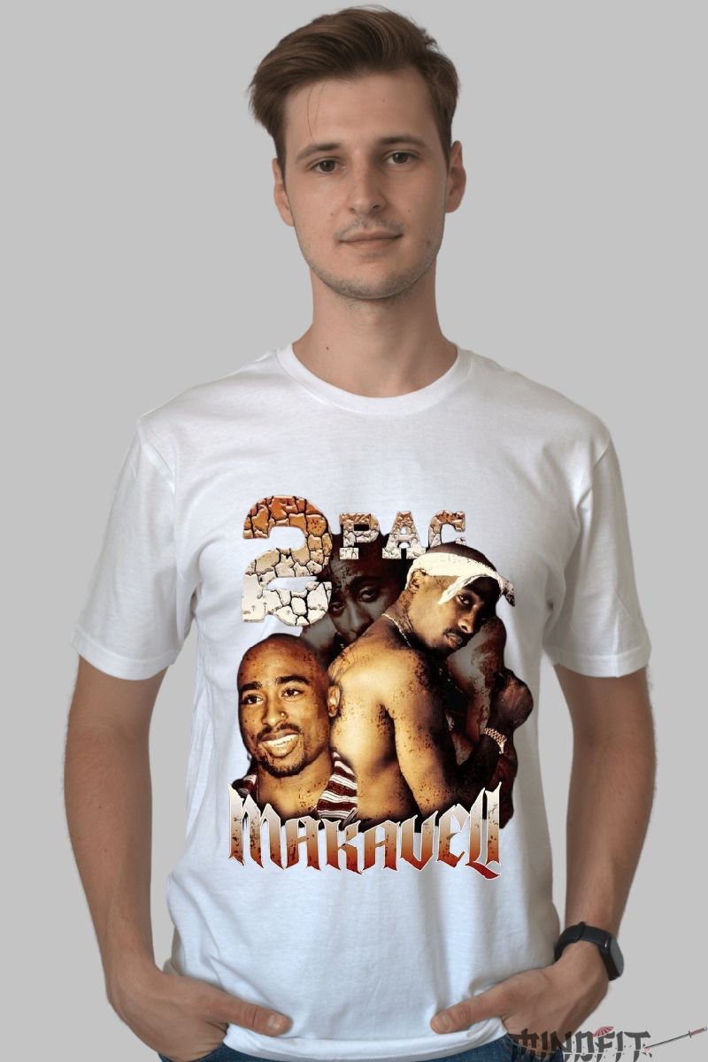 Tricou tupac barbat alb fata