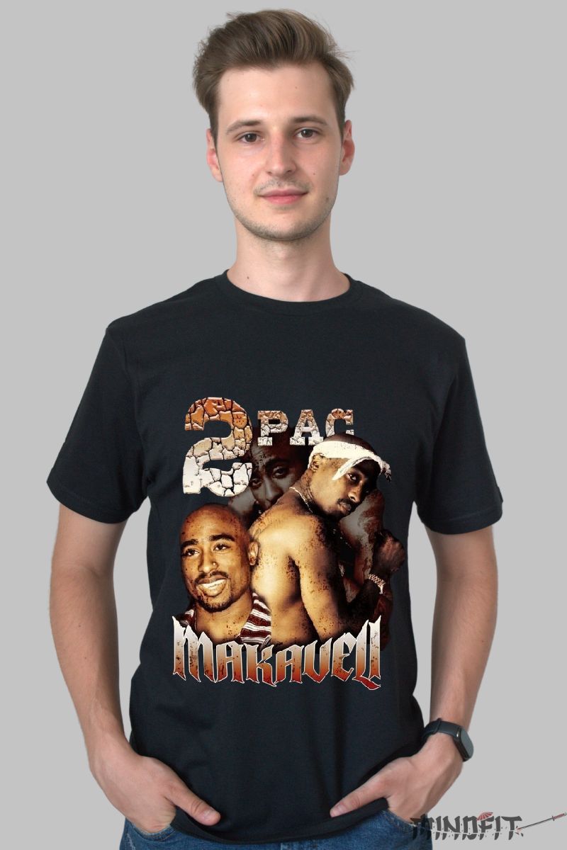 Tricou personalizat tupac barbat negru fata