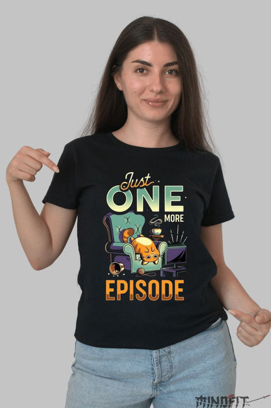 Tricou Pisica Just One More Episode dama negru fata