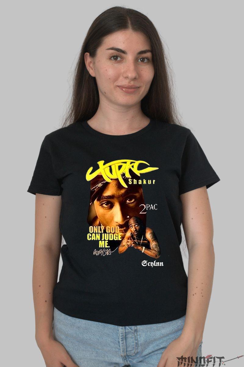 Tricou tupac Peace Out dama negru fata