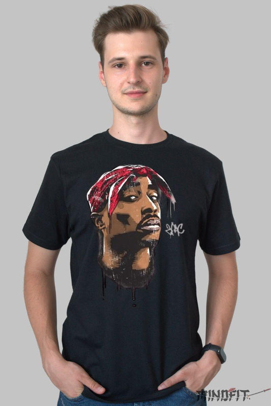 Tricou tupac real vision barbat negru fata