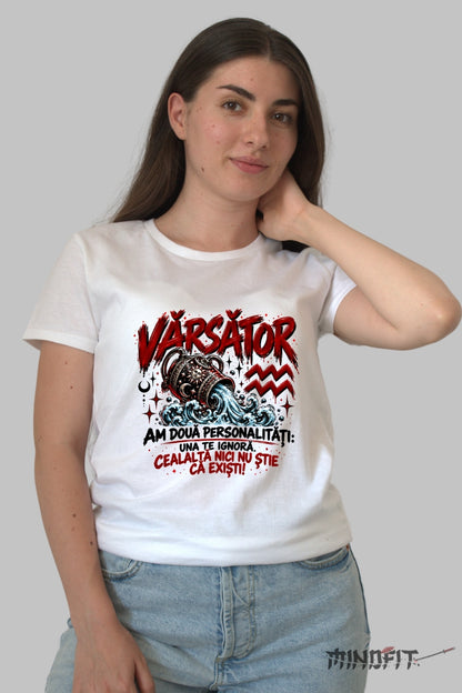 Tricou Amuzant - Varsator Cu Doua Personalitati dama alb