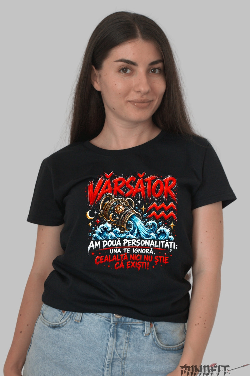 Tricou Amuzant - Varsator Cu Doua Personalitati dama negru