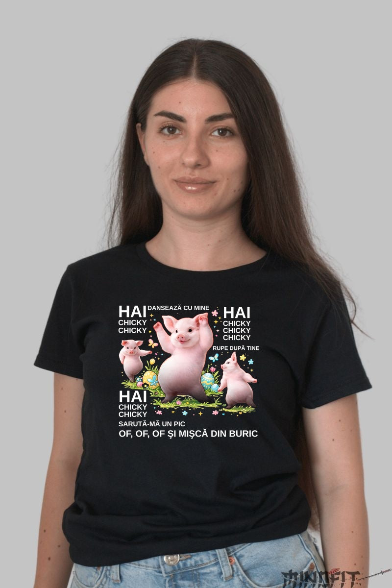 Tricou Amuzant De Paste Chicky Chicky Dance dama negru