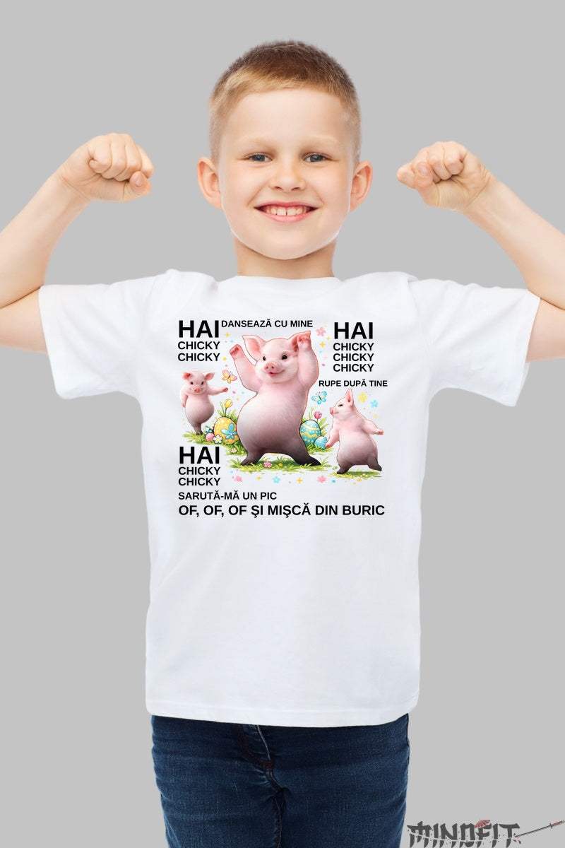 Tricou Amuzant De Paste Copil Chicky Chicky Dance baiat alb