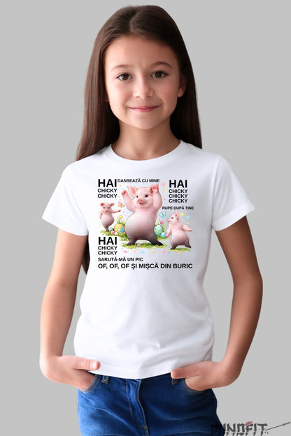 Tricou Amuzant De Paste Copil Chicky Chicky Dance fata alb