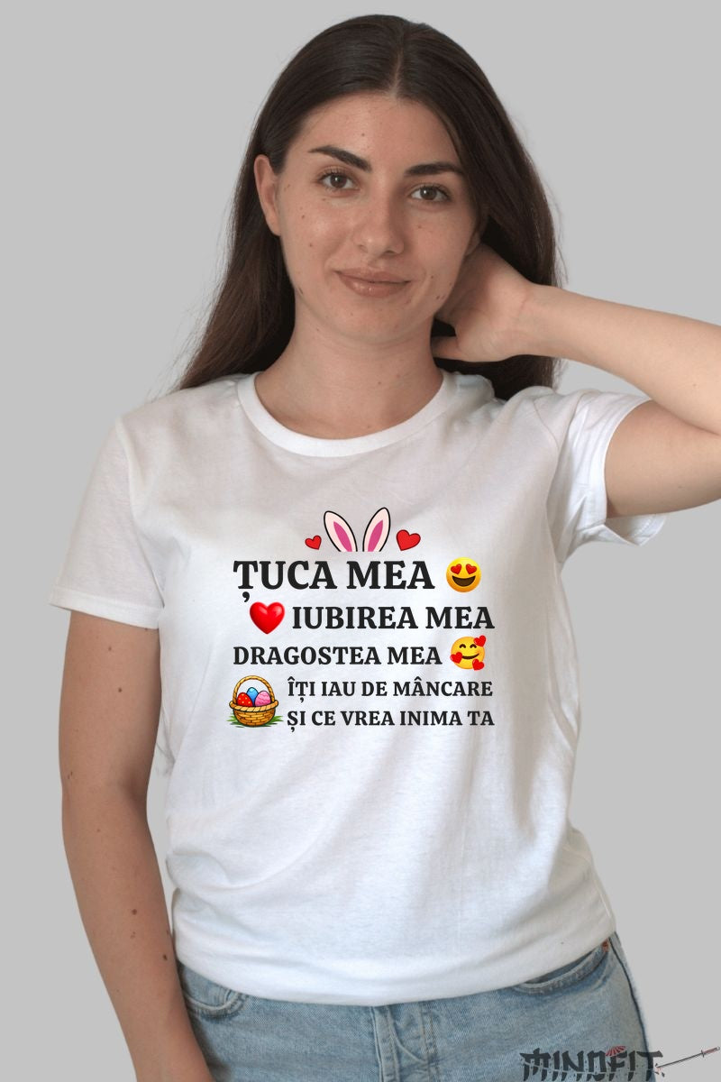 Tricou Amuzant De Paste Tuca Mea Iubirea Mea dama alb