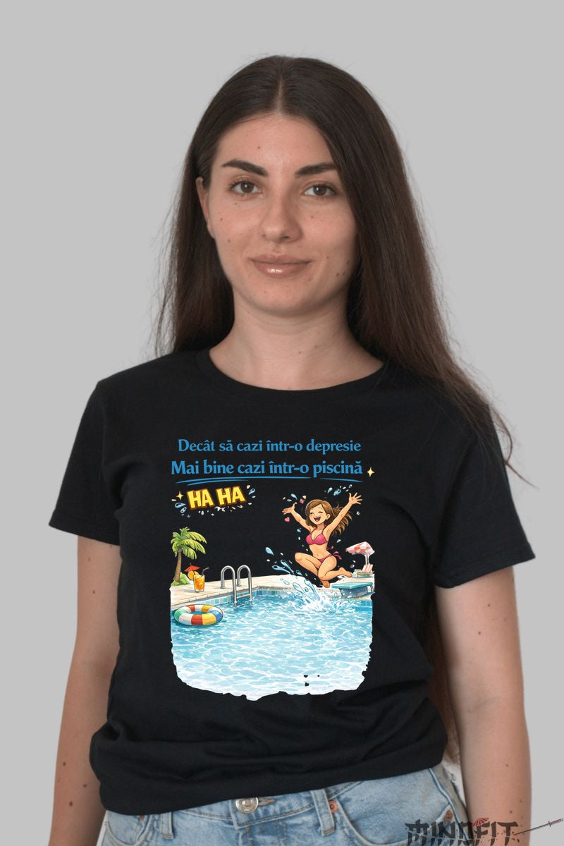 Tricou Amuzant Decat Sa Cazi Intr-o Depresie dama negru