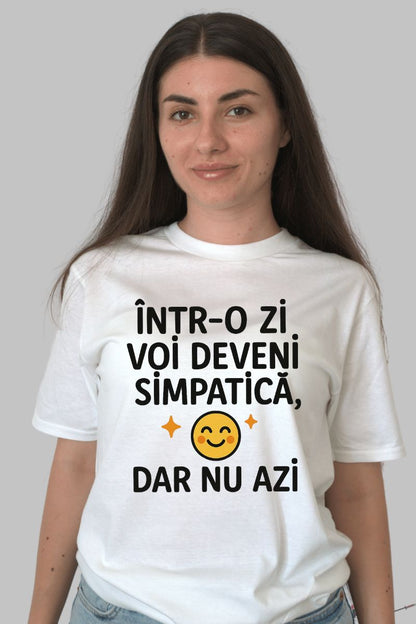 Tricou Amuzant "Intr-o zi" dama alb 
