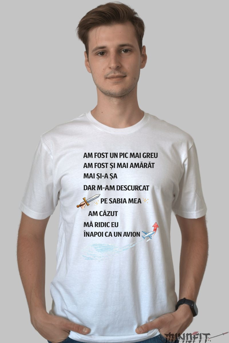 Tricou Amuzant M-am Descurcat Pe Sabia Mea baiat alb