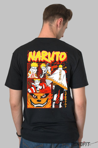 Tricou Anime Naruto Ninja Stance barbat negru spate