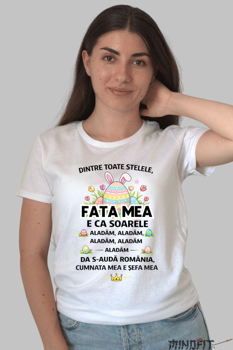 Tricou De Paste Fata Mea Si Baiatul Meu Dintre Toate Stelele dama alb