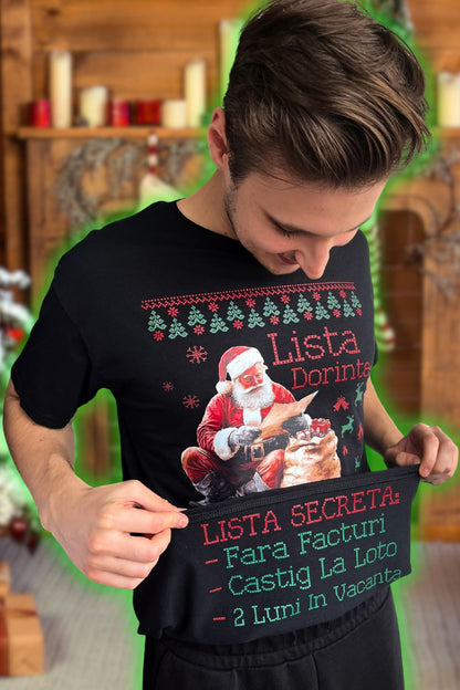 Tricou Personalizat - Lista Secretă A Moșului Barbat Negru