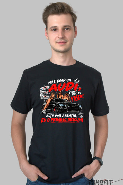 Tricou amuzant barbati negru cu Audi sport si mesaj Nu e doar un Audi e un mod de viata