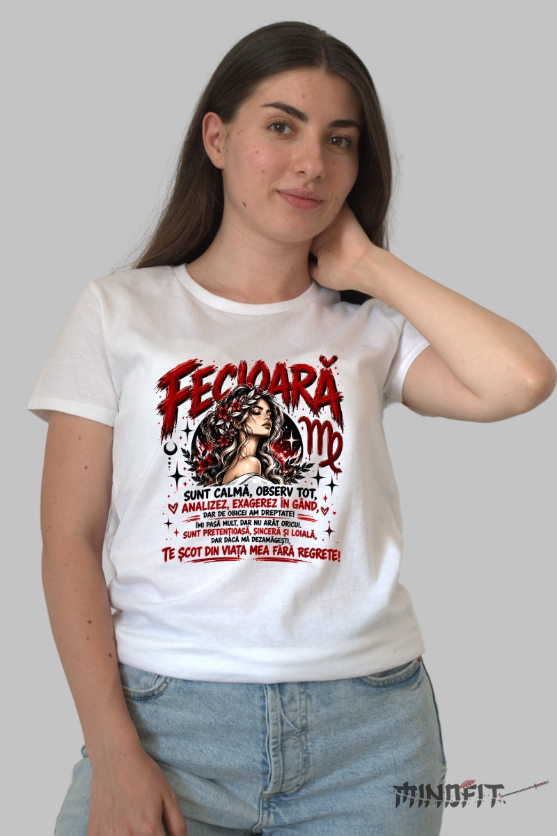 Tricou dama Fecioara Calma Dar Pretentioasa dama alb