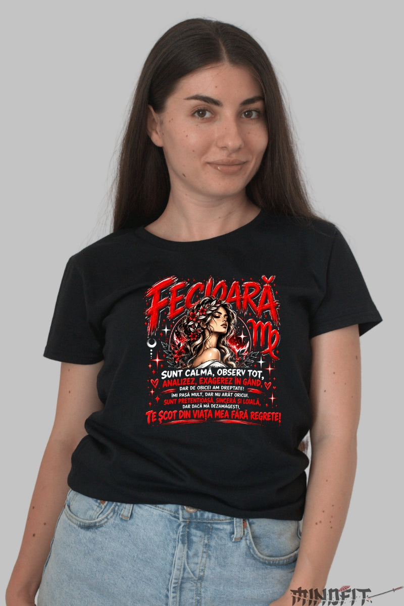 Tricou dama Fecioara Calma Dar Pretentioasa dama negru