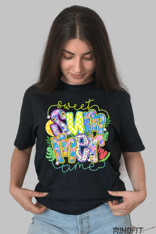 Tricou de vara – Flori de Iulie negru dama