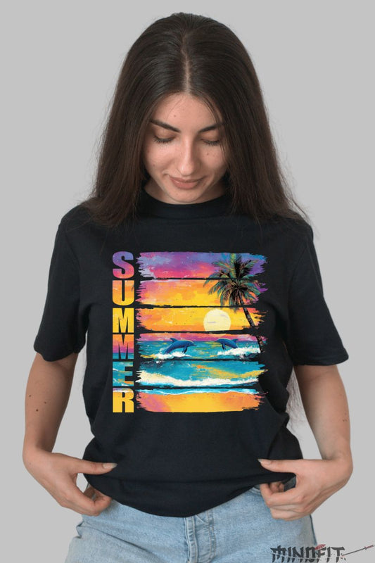 Tricou vara – Delfini la Apus dama negru