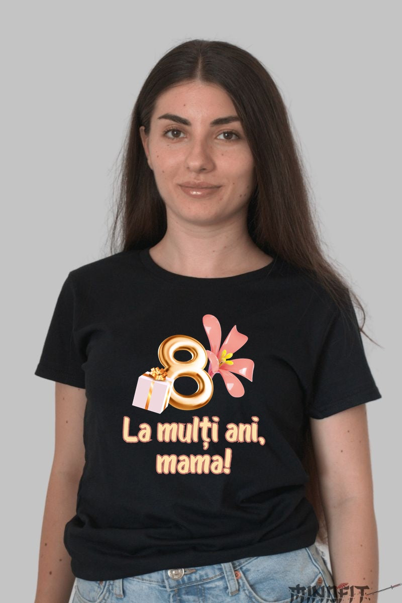 Tricou 8 Martie - Cadou Mama Roz Auriu Dama Negru