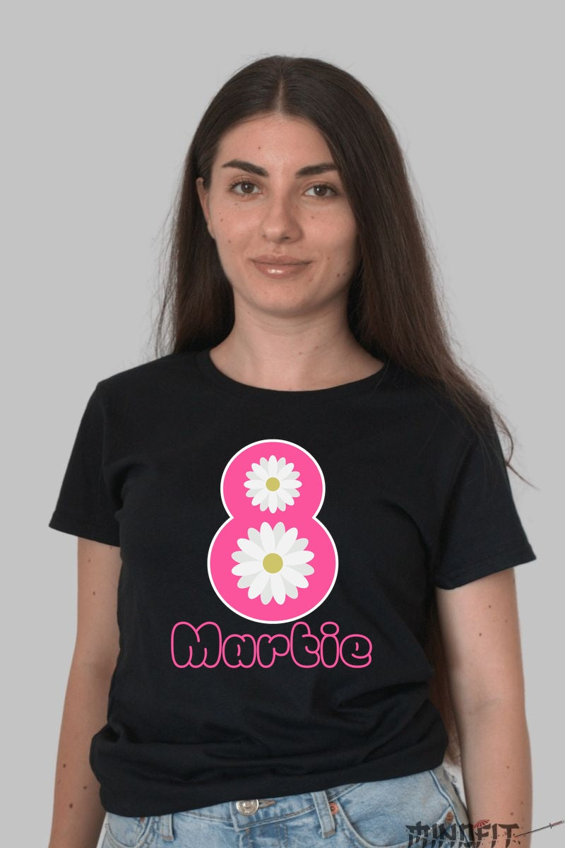 Tricou 8 Martie - Design Floral Cu Margarete Dama Negru