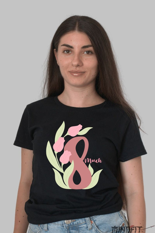 Tricou 8 Martie - Design Floral Elegant Dama Negru