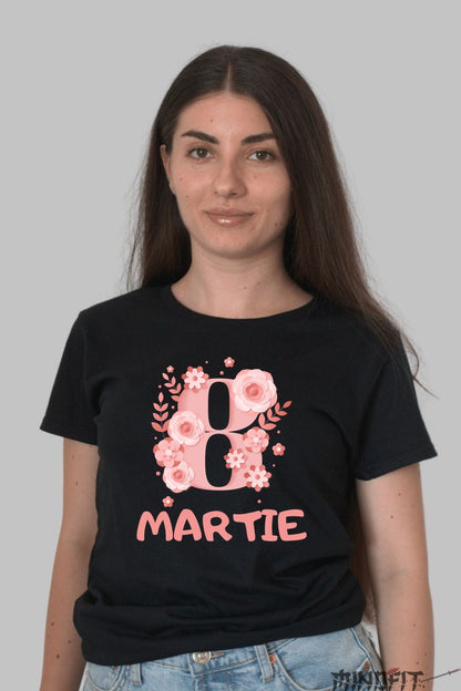 Tricou 8 Martie - Design Floral Roz Festiv Dama Negru