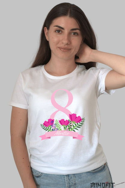 Tricou 8 Martie - Floare si Feminitate Dama Alb