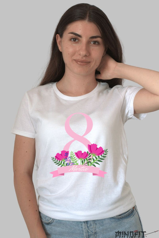 Tricou 8 Martie - Floare si Feminitate Dama Alb