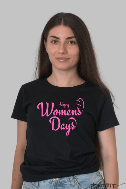 Tricou 8 Martie - Happy Women's Days Roz Dama Negru