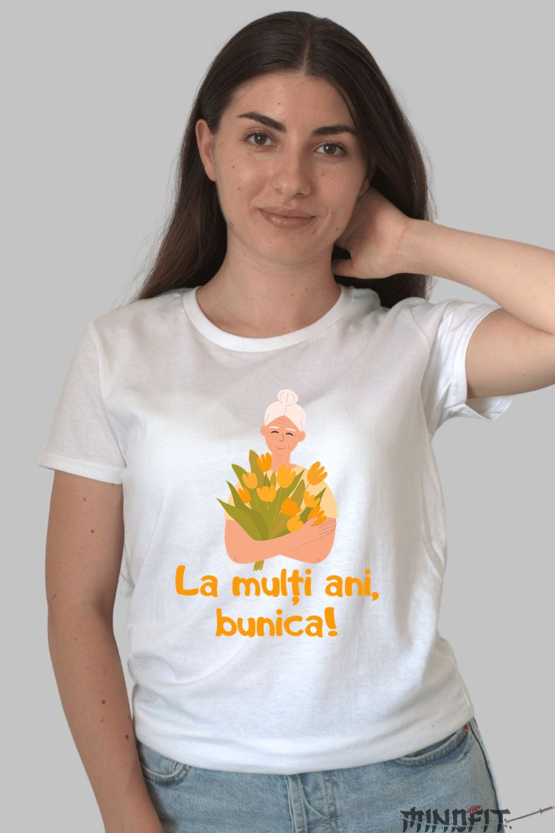 Tricou 8 Martie - La Multi Ani Bunica Dama Alb