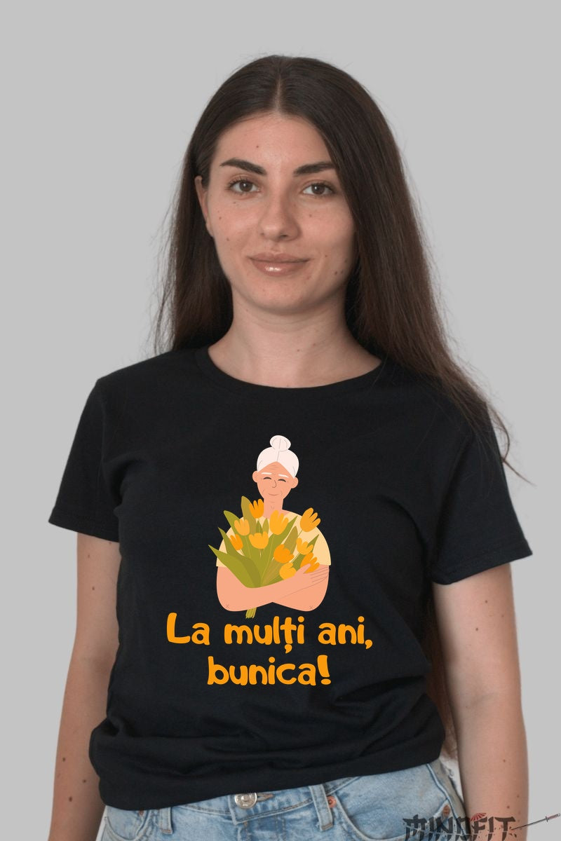 Tricou 8 Martie - La Multi Ani Bunica Dama Negru