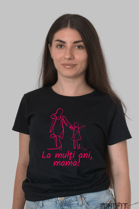 Tricou 8 Martie - Mama si Copil Contur Roz Dama Negru